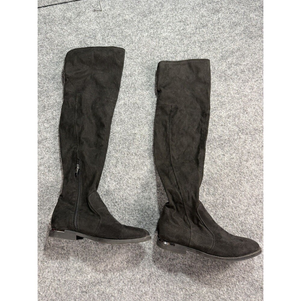 Over the Knee Boots Black Faux Suede Size 6.5 M Sexy Festival Date Night Stretch